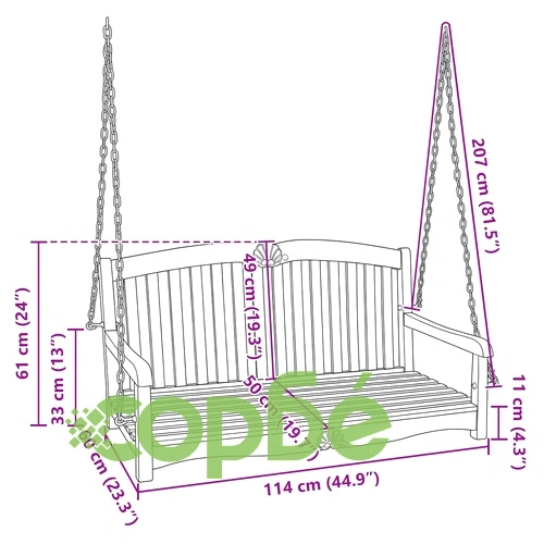 Люлееща се пейка от масивно тиково дърво 114 x 60 x 60,5 см ➤ топ цена ➤ sorbe.bg