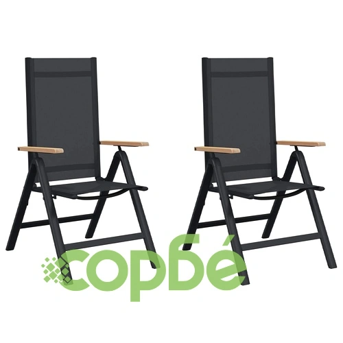 Градински столове с облегалка 2 бр. - черен текстилен, 58 x 73 x 111,5 см ➤ топ цена ➤ sorbe.bg