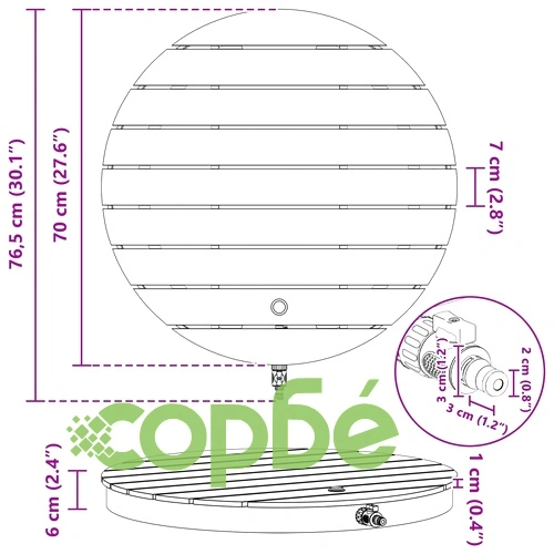 Подов душ за градина, WPC и неръждаема стомана 201, Антрацит, 70 см ➤ топ цена ➤ sorbe.bg