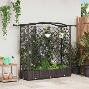Повдигната леха с решетка и покривна конструкция, полипропилен, 163 x 40 x 126 см, кафяв цвят