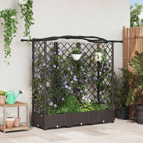 Повдигната леха с решетка и покривна конструкция, полипропилен, 163 x 40 x 126 см, кафяв цвят ➤ топ цена ➤ sorbe.bg
