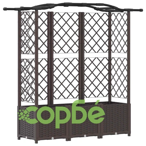 Повдигнато градинско легло с решетка и покрив, полипропилен, 163 x 40 x 141 см, Кафяво ➤ топ цена ➤ sorbe.bg