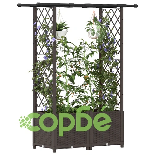 Повдигнато градинско легло с решетка и покрив, 124,5 x 40 x 138 см, полипропилен, кафяво ➤ топ цена ➤ sorbe.bg