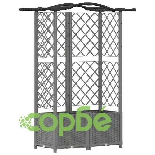 Повдигната градинска леха с решетка и покрив, полипропилен, 122 x 40 x 138 см, светлосиво ➤ топ цена ➤ sorbe.bg
