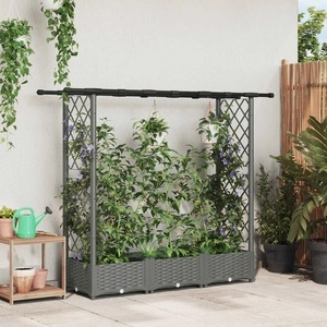 Повдигнато градинско легло с решетка и покрив, полипропилен, 164 x 40 x 123 см, светлосиво