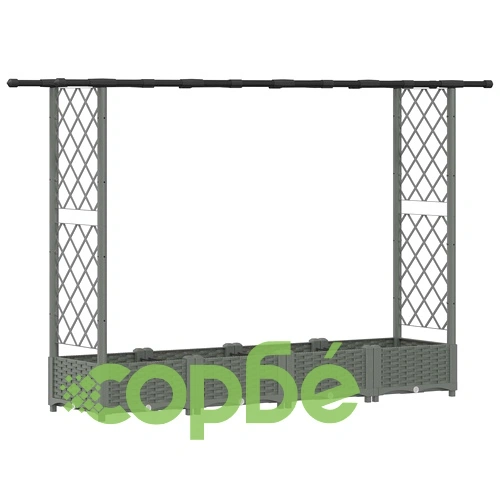 Повдигнато градинско легло с решетка и покрив, полипропилен, 203 x 40 x 121 см, Светлосиво ➤ топ цена ➤ sorbe.bg