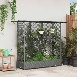 Повдигната леха с решетка за катерене и покрив, полипропилен, 164 x 40 x 121 см, светлосиво