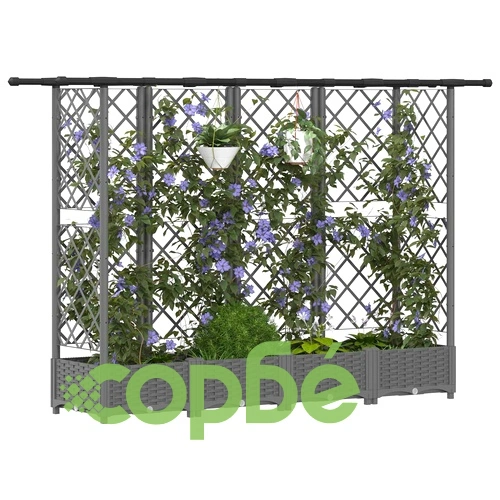 Повдигнато градинско легло с решетка и покривна конструкция, полипропилен, 202,5 x 40 x 121 см, Светлосиво ➤ топ цена ➤ sorbe.bg