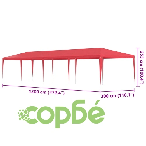 Парти шатра Червено 1200 x 300 x 255 см Полиетилен и стомана ➤ топ цена ➤ sorbe.bg
