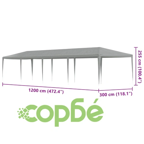 Парти шатра Светлосиво 1200 x 300 x 255 см Полиетилен и Стомана ➤ топ цена ➤ sorbe.bg