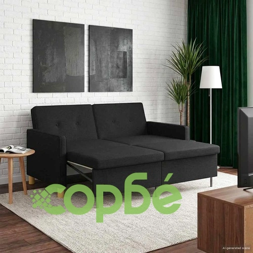 Разтегателен диван с матрак от текстил, черен, 154 x 94,5 x 80,5 см ➤ топ цена ➤ sorbe.bg