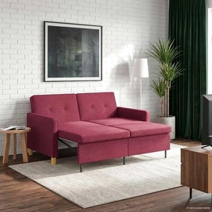 Разтегателен диван с матрак от текстил, виненочервен, 154 x 94,5 x 80,5 см