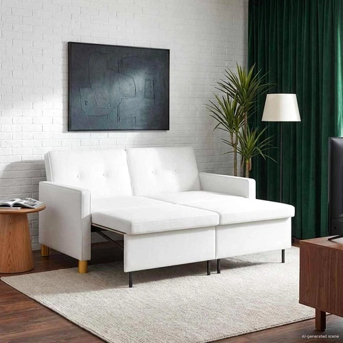 Разтегателен диван с матрак от текстил, бял, 154 x 94,5 x 80,5 см ➤ топ цена ➤ sorbe.bg