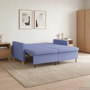 Разтегателен диван с матрак от текстил, синьо, 154 x 94,5 x 80,5 см