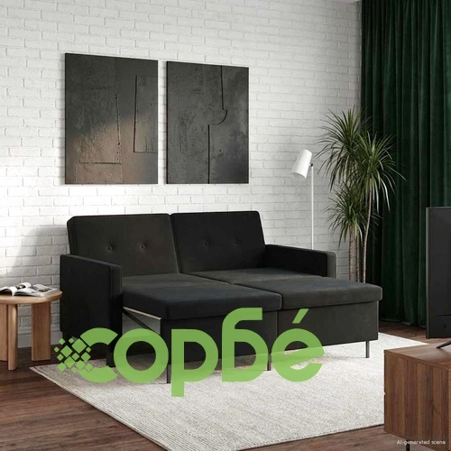 Диван легло, 154 x 94,5 x 80,5 см, текстил, черен ➤ топ цена ➤ sorbe.bg