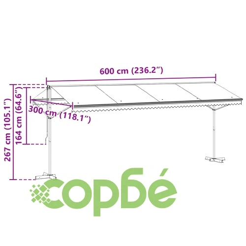 Самостоятелен сенник 6 x 3 m, полиестер с PU покритие - сив ➤ топ цена ➤ sorbe.bg