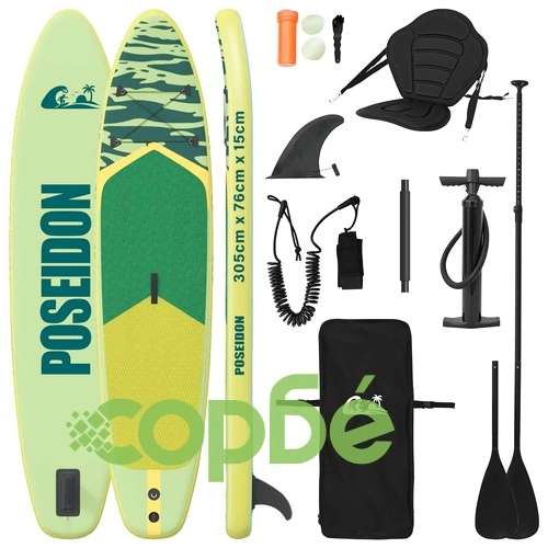 SUP дъска с седалка 2 в 1 POSEIDON 305 x 76 x 15 см, PVC, Зелена ➤ топ цена ➤ sorbe.bg