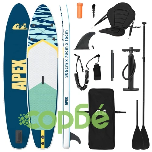 SUP дъска 2 в 1 с място за сядане APEX 305 x 76 x 15 см, ПВЦ, тъмносиня ➤ топ цена ➤ sorbe.bg