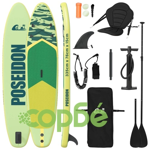 SUP дъска с馋седалка 2 в 1 POSEIDON 335 x 76 x 15 см, PVC, Зелена ➤ топ цена ➤ sorbe.bg