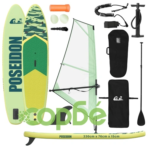 Надуваем SUP борд с платно POSEIDON, PVC, 330 x 76 x 15 см, Зелен ➤ топ цена ➤ sorbe.bg