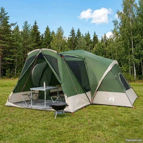 Палатка тип каравана с водоустойчива наметало 10-местна, зелена, 475 x 480 x 199 см ➤ топ цена ➤ sorbe.bg