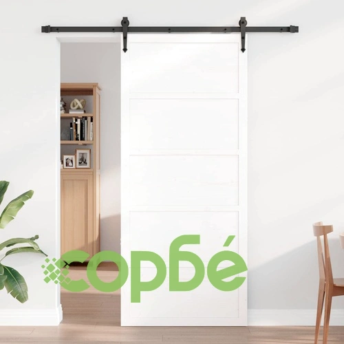 Врата за плевня 90 x 2,5 x 208 см, масивна борова дървесина, бяла ➤ топ цена ➤ sorbe.bg