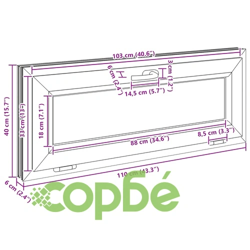 Прозорец за мазе RISOR 110 x 40 см, PVC и стъкло, Бял ➤ топ цена ➤ sorbe.bg