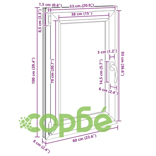 Прозорец за мазе RISOR 60 x 100 cm - PVC и стъкло, антрацит ➤ топ цена ➤ sorbe.bg