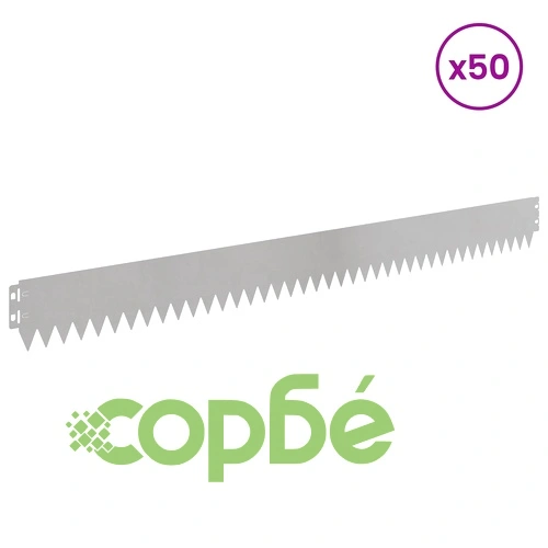 Ограда за трева 50 бр. 103 x 10 см, Стомана, Сребриста ➤ топ цена ➤ sorbe.bg