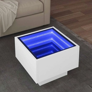 Помощна маса с LED осветление, бяла, 40x40x30 см, инженерно дърво