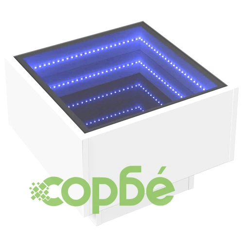 Помощна маса с LED осветление, бяла, 40x40x30 см, инженерно дърво ➤ топ цена ➤ sorbe.bg
