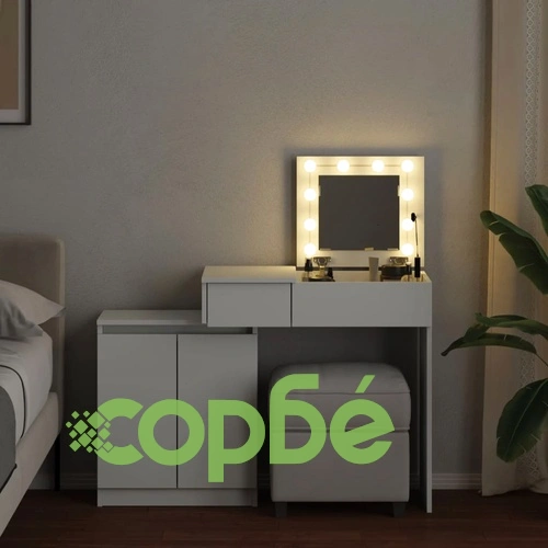 Тоалетка с LED осветление, бяла, от инженерно дърво, 115x37x110,5 см ➤ топ цена ➤ sorbe.bg