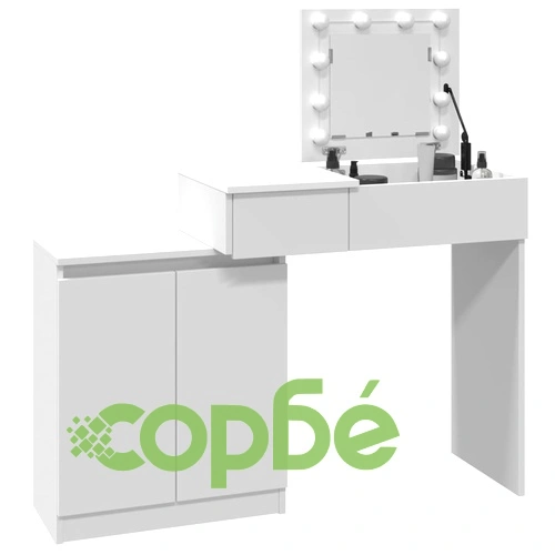 Тоалетка с LED осветление, бяла, от инженерно дърво, 115x37x110,5 см ➤ топ цена ➤ sorbe.bg