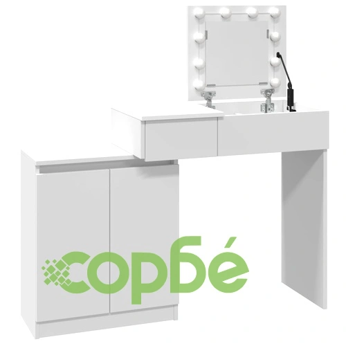 Тоалетка с LED осветление, бяла, от инженерно дърво, 115x37x110,5 см ➤ топ цена ➤ sorbe.bg