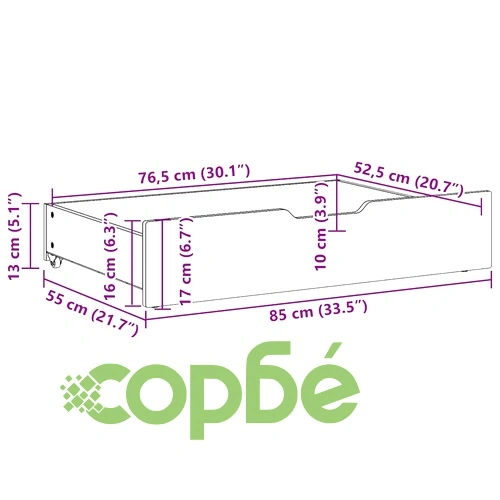 Чекмеджета за под легло с колелца, 2 броя, 85x55x17 см, борова дървесина масив ➤ топ цена ➤ sorbe.bg