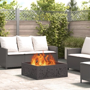 Квадратно Огнище от Стомана с Прахово Покритие - Черно, 80x80x30 см