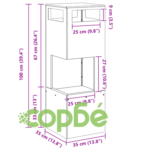 Квадратна пожарна яма от корозионноустойчива стомана 35x35x100 см за градина и тераса ➤ топ цена ➤ sorbe.bg