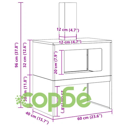 Огнище с комин от Weathering Steel, 60x40x96 см, правоъгълно, за градина и тераса ➤ топ цена ➤ sorbe.bg