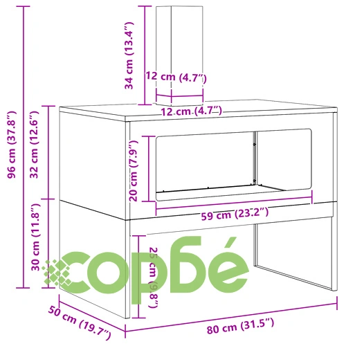 Огнище с комин от стомана, черно, 80x50x96 см, за градина и тераса ➤ топ цена ➤ sorbe.bg