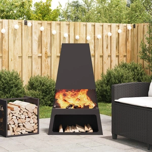 Огнище от стомана с дървено отделение - Черно, 60x35x100 см
