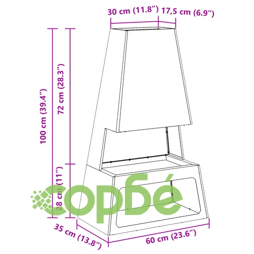 Огнище от стомана с дървено отделение - Черно, 60x35x100 см ➤ топ цена ➤ sorbe.bg