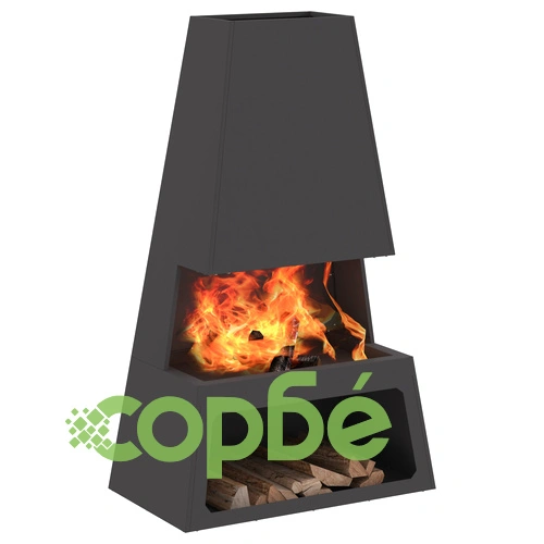 Огнище от стомана с дървено отделение - Черно, 60x35x100 см ➤ топ цена ➤ sorbe.bg