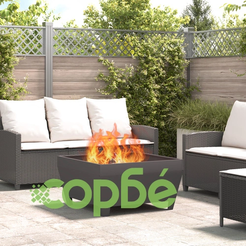 Черно квадратно огнище от стомана с прахово покритие 80x80x43 см за градина и тераса ➤ топ цена ➤ sorbe.bg