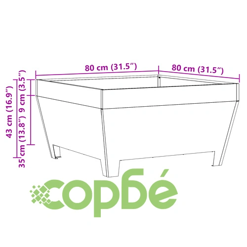 Черно квадратно огнище от стомана с прахово покритие 80x80x43 см за градина и тераса ➤ топ цена ➤ sorbe.bg