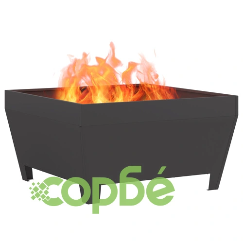 Черно квадратно огнище от стомана с прахово покритие 80x80x43 см за градина и тераса ➤ топ цена ➤ sorbe.bg