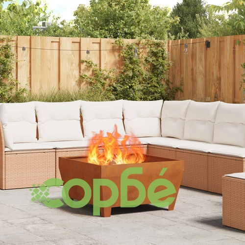 Квадратно огнище за градина 80x80x43 см от ветрова стомана с ръждив ефект ➤ топ цена ➤ sorbe.bg