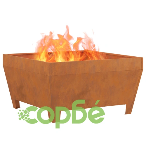 Квадратно огнище за градина 80x80x43 см от ветрова стомана с ръждив ефект ➤ топ цена ➤ sorbe.bg