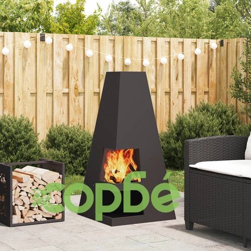 Огнище с място за дърва от стомана, черно, пирамидална форма, 50x50x100 см ➤ топ цена ➤ sorbe.bg