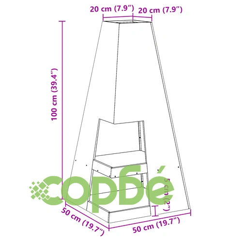 Огнище с място за дърва от стомана, черно, пирамидална форма, 50x50x100 см ➤ топ цена ➤ sorbe.bg