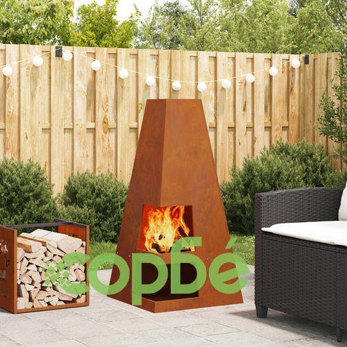 Огнище с място за дърва 50x50x100 см от weathering стомана - градинска камина с конусовидна форма ➤ топ цена ➤ sorbe.bg